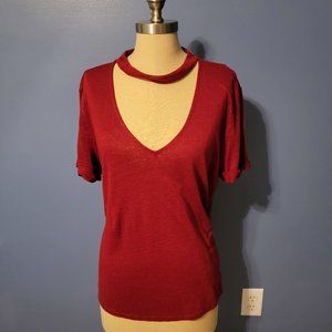 Sanctuary - NWT Red Choker V-Neck Short Sleeve top